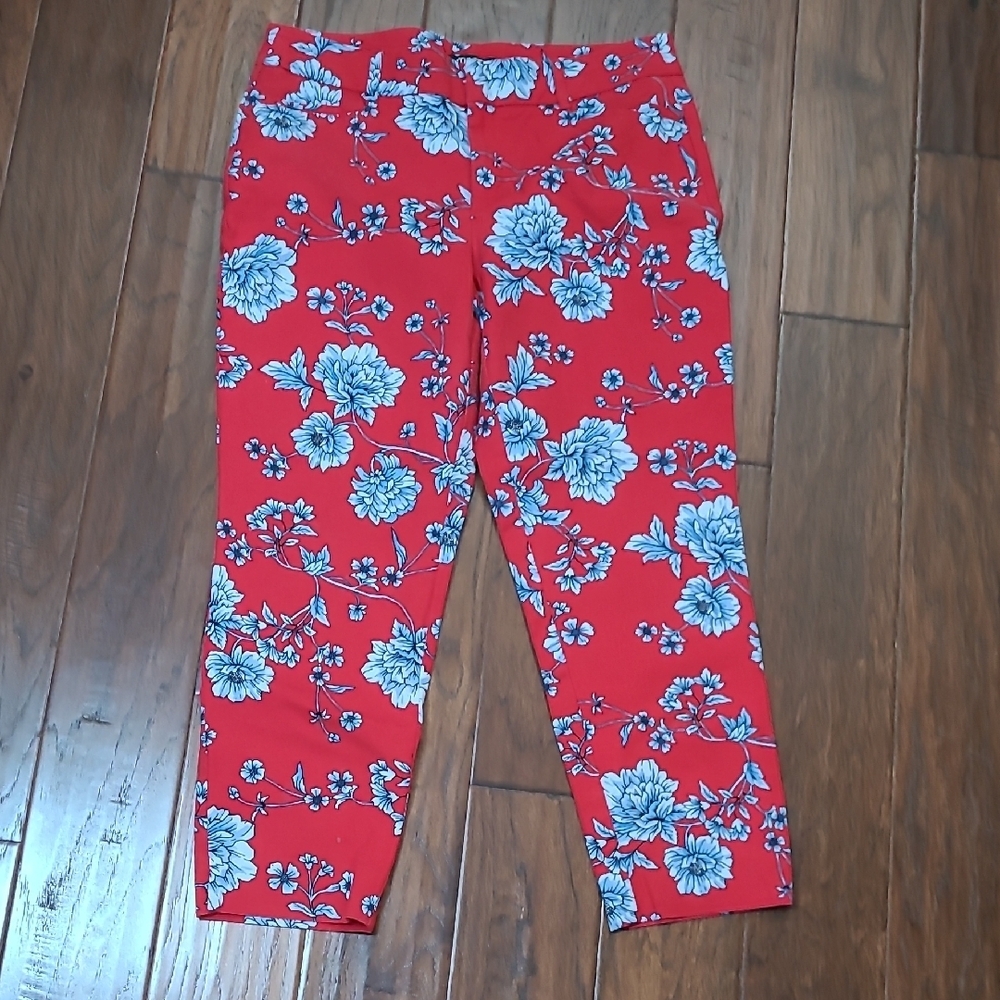 Roz & Ali Red & Blue Floral Ankle Pants size 12